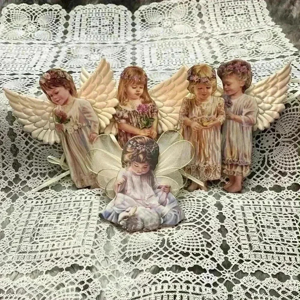 Bradford Exchange Heaven's Little Angels Porcelain Xmas Tree Ornaments Set of 5
